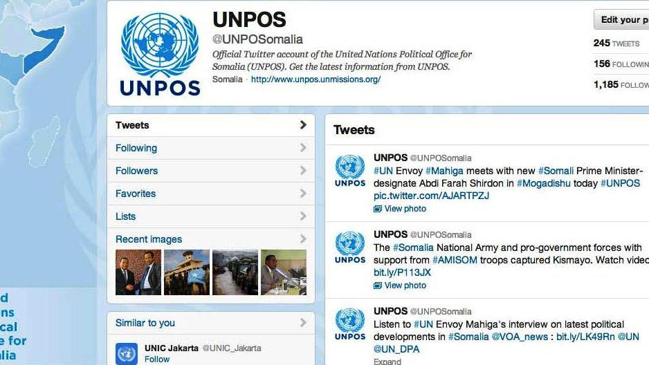 "@UNPOSomalia @UN @UN_DPA Ambassador Mahiga should be congratulated for making this possible, he worked tirelessly for a better change," tweeted by Harbi Kullane ‏@Xarbi in Mogadishu, an example of interaction on the UNPOS Twitter account.