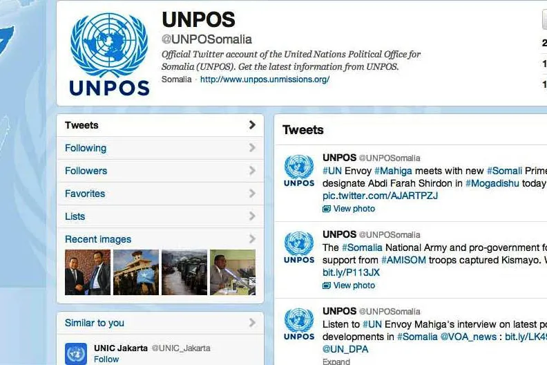 "@UNPOSomalia @UN @UN_DPA Ambassador Mahiga should be congratulated for making this possible, he worked tirelessly for a better change," tweeted by Harbi Kullane @Xarbi in Mogadishu, an example of interaction on the UNPOS Twitter account.