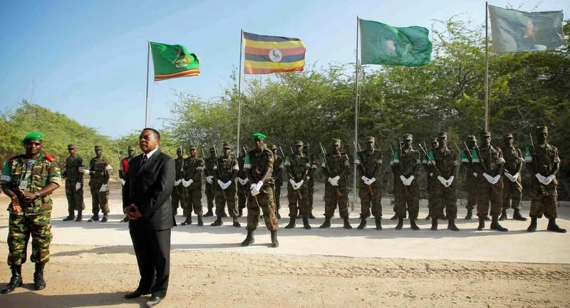 SRSG Mahiga, head of UNPOS, addresses troops and officers from the African Union Mission in Somalia (AMISOM) following his arrival in Mogadishu. UN Photo/Stuart Price 